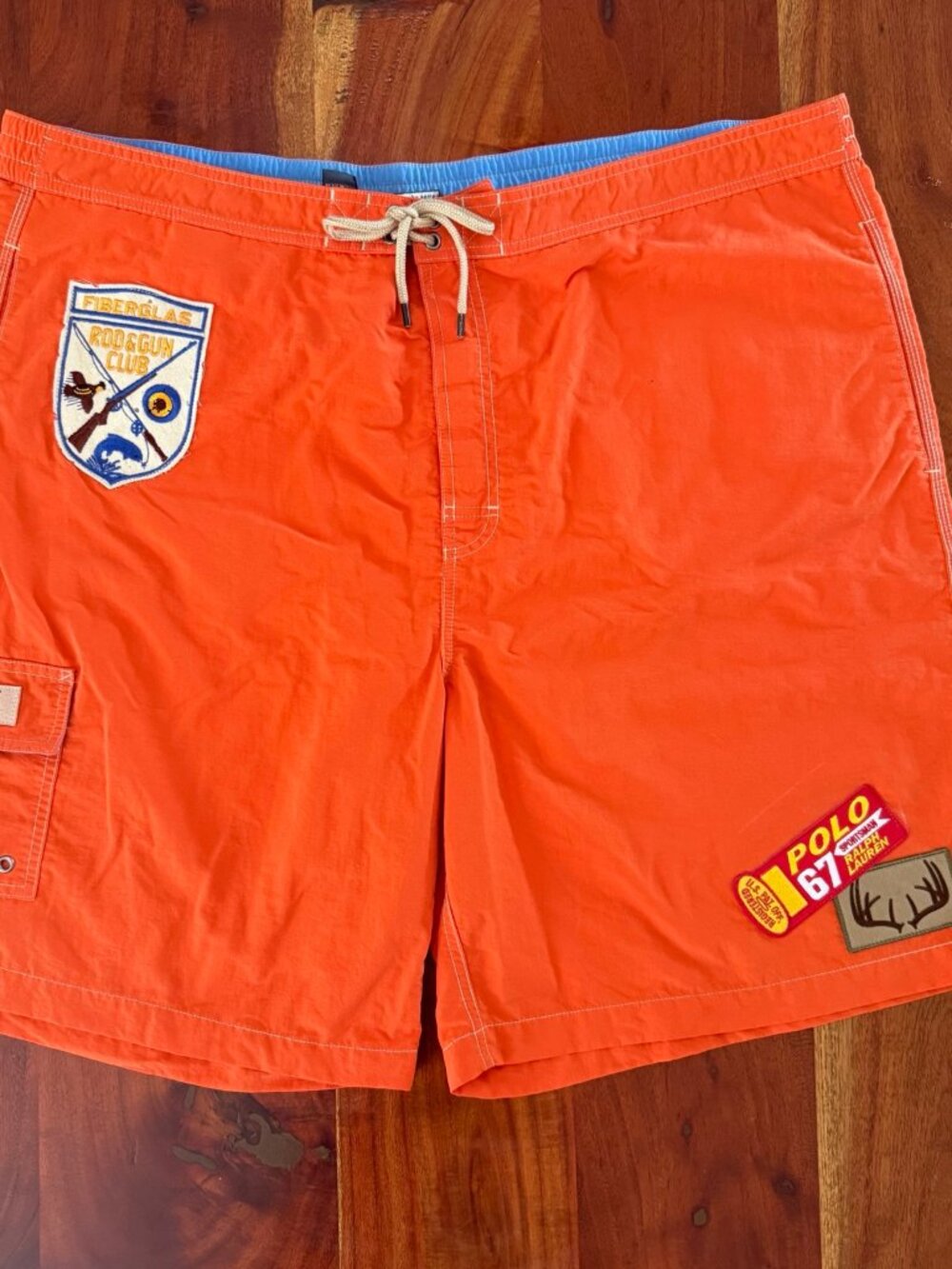 POLO RALPH LAUREN 1 OF 1 ORANGE ROD & GUN FISHING HUNTING SWIM TRUNKS SHORTS 2XB